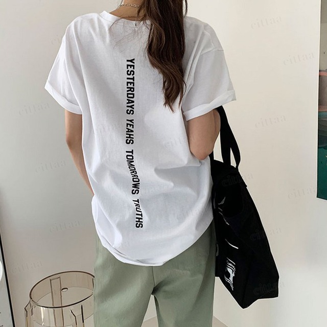 【予約】Y-4943　2026夏新作♡YESTERDAYS縦ロゴ半袖ロールアップTシャツ　ホワイト　0609