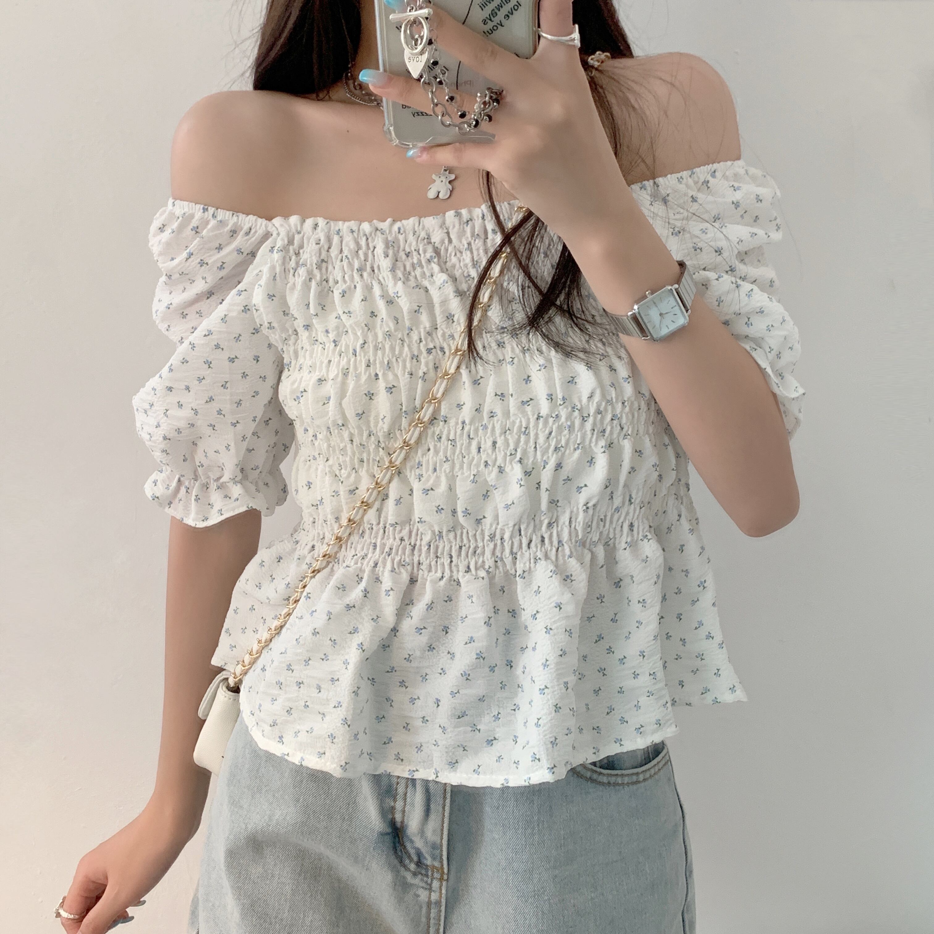 フローラルシフォンシャツ トップス サマー薄手 大人ガーリー スウィート キュート カジュアル 夏物 花柄 ドラファッションホール74790031538