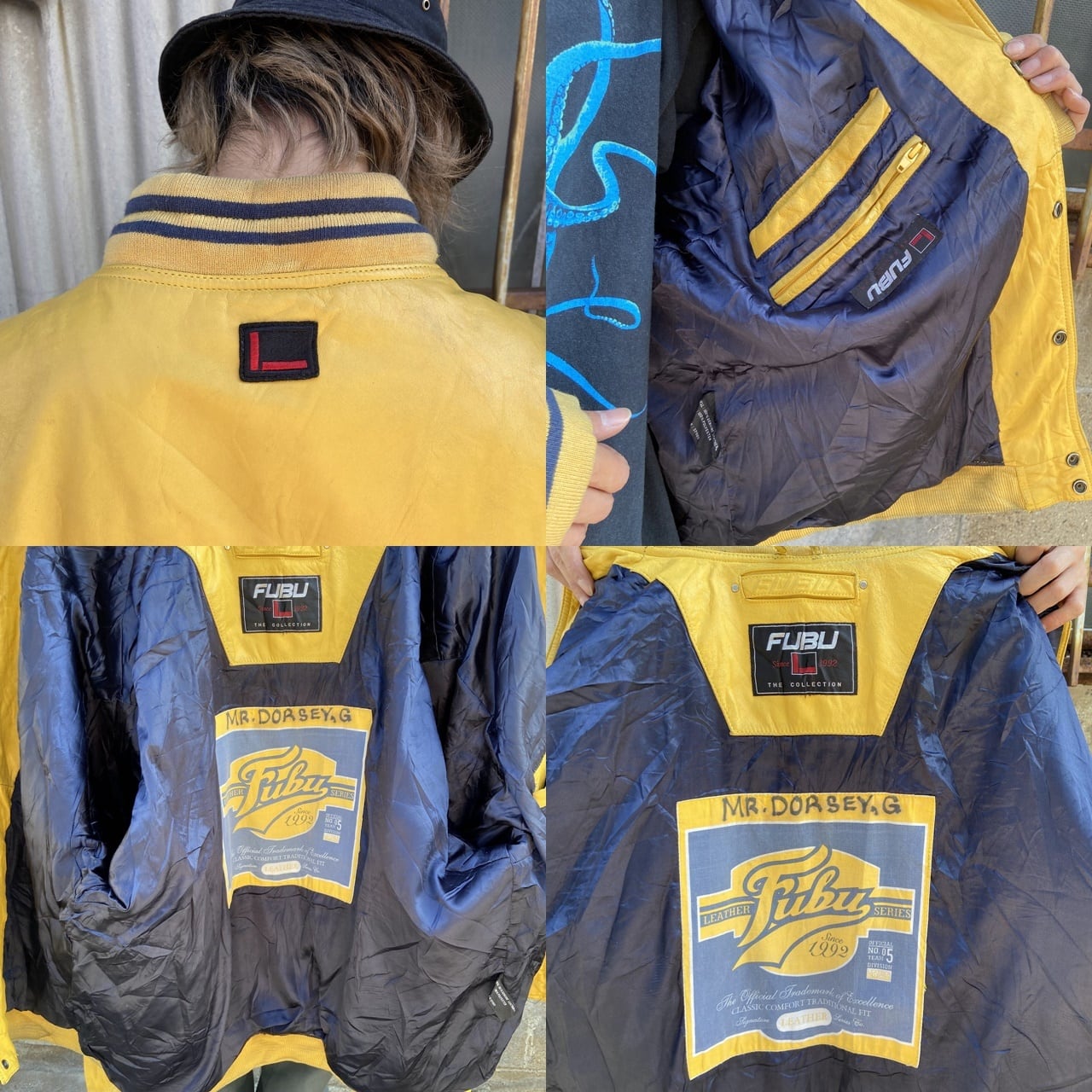 90〜00年代 FUBU フブ オールレザースタジャン メンズ2XL相当 古着 90s 