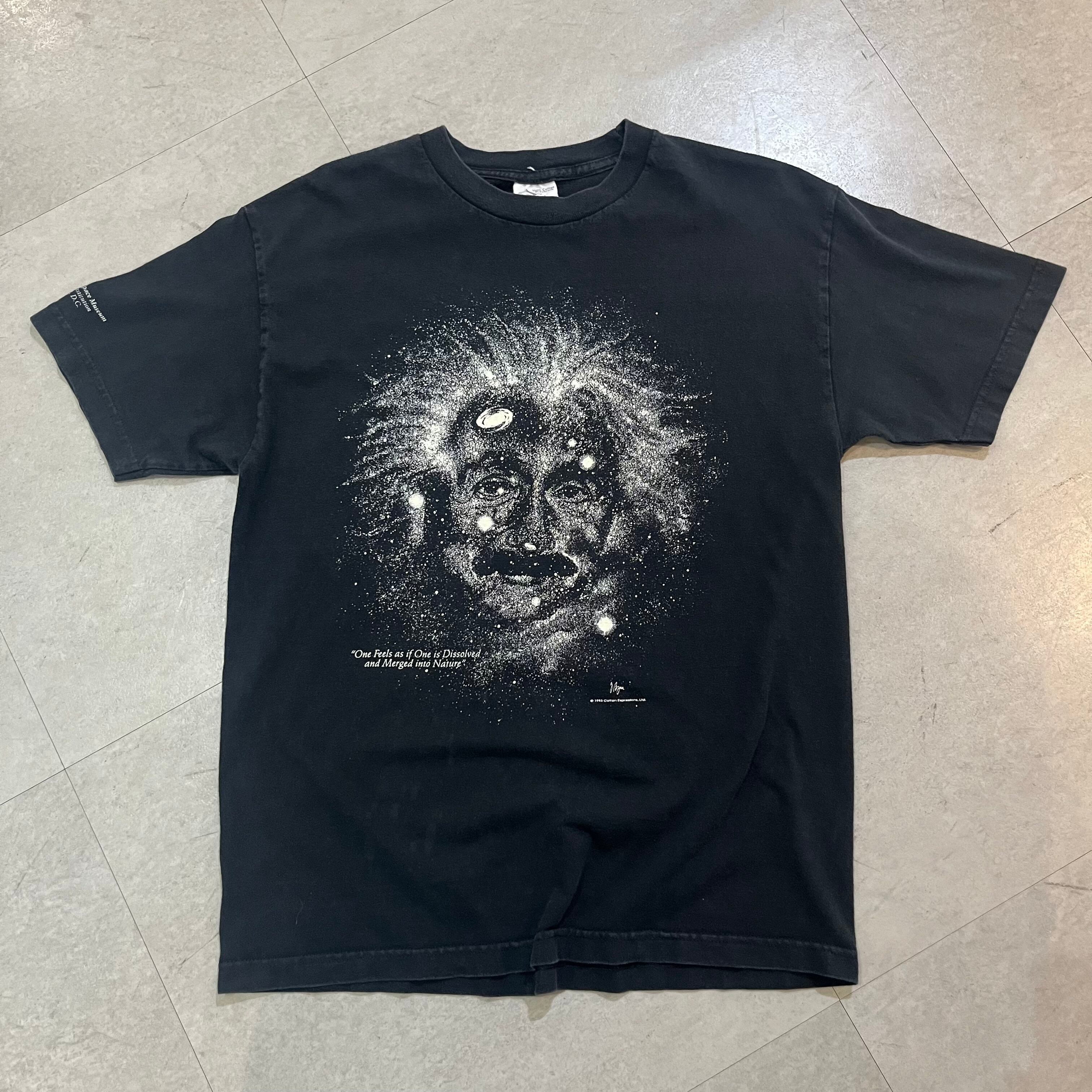 【USA製】90s アインシュタイン 蓄光 偉人プリントTシャツ L アートT 古着 90s USA製 Albert Einstein 蓄光プリント 偉人 フォト