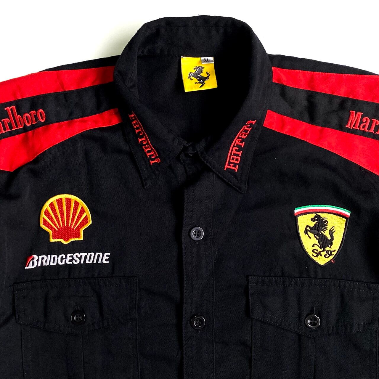 フェラーリ Ferrari レーシング ワッペン 刺繍 半袖 コットン シャツ メンズXL 古着 Sell Marlboro マルボロ ブラック  黒色【半袖シャツ】【SA21073】【AL2109】 | cave 古着屋【公式】古着通販サイト