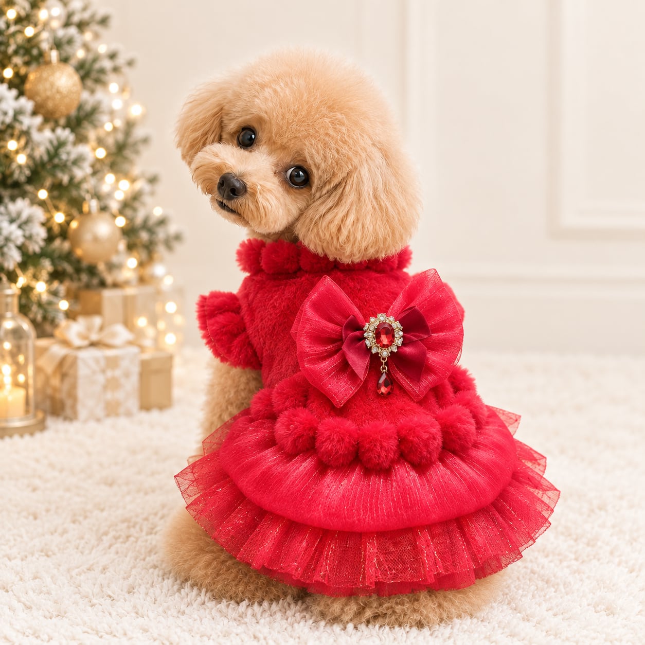 【海外ハンドメイド】ふわもこルージュドレス 犬服 01339