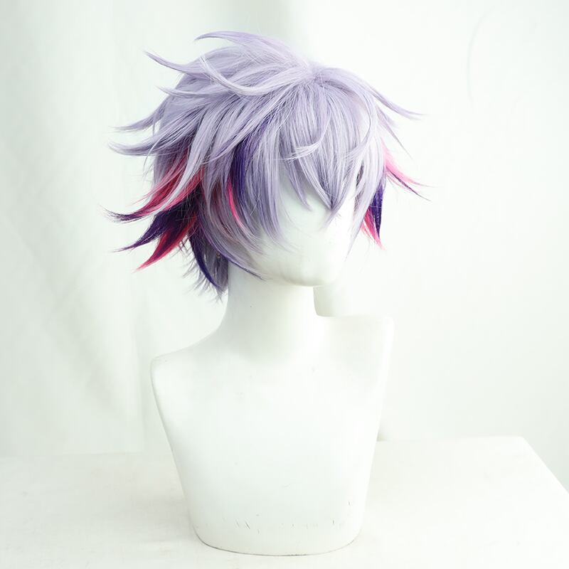 コスプレ耐熱ウィッグ ラベンダーグレイ パープル ピンク メッシュ