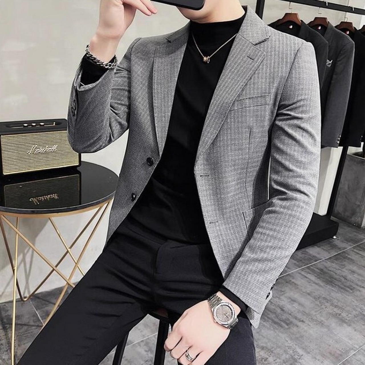 plaid casual suit jacket 00220