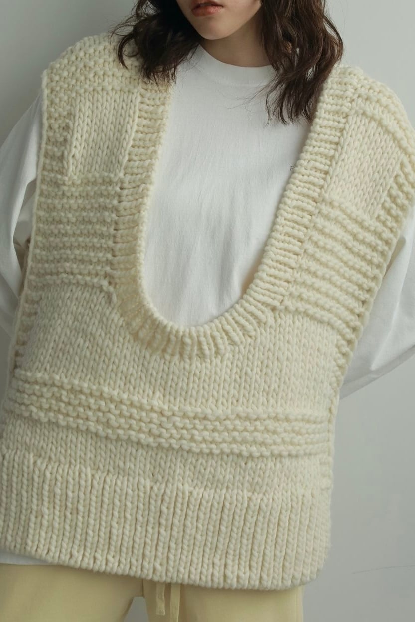 ànuke Uneck Handknit Vest Uネックハンドニットベスト Ivory | planet3rd