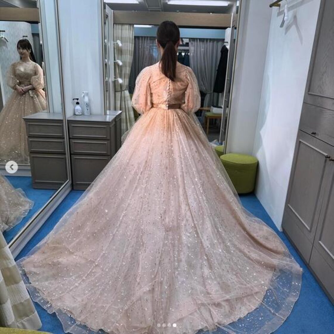 送料無料！カラードレス Vネック 七分袖 リボン 胸元ハートカート  