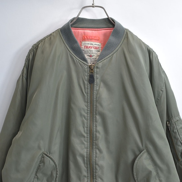 80～90s グッドフェード TRAY-UP トレイアップ MA-1 フライトジャケット  ジャンパー アウター 色褪せ ボンバー セージグリーン ヴィンテージ ビンテージ 古着 メンズL相当
