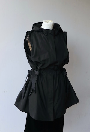 waist ribbon gathered hooded vest