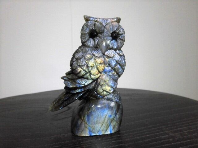 福を呼ぶ【送料無料】【高品質】ラブラドライトふくろう　no.3