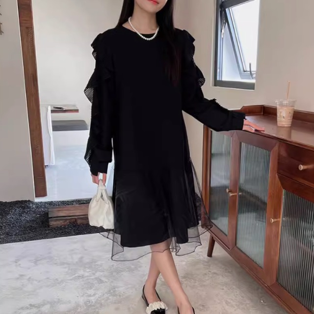 Frill sleeve tulle layer dress A909