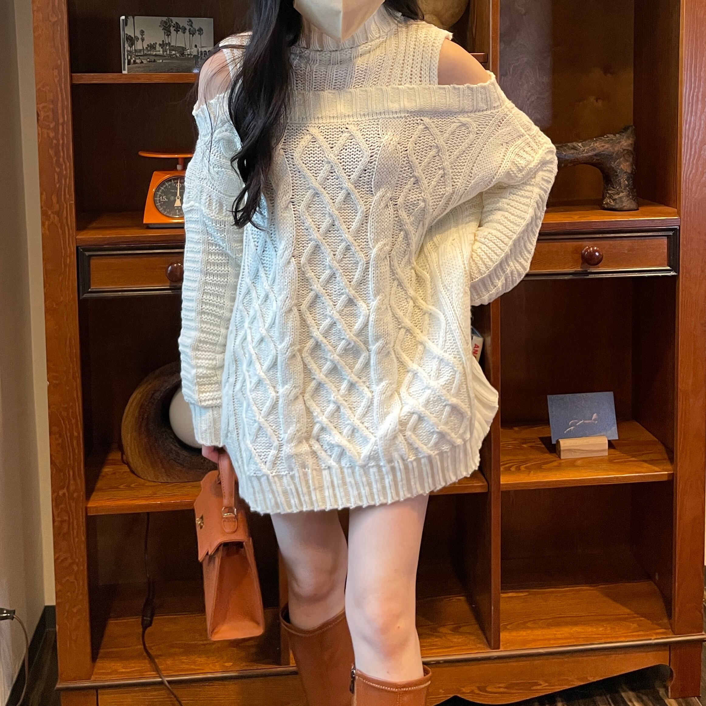 オープンショルダーニットミニワンピース Ciel Ciel