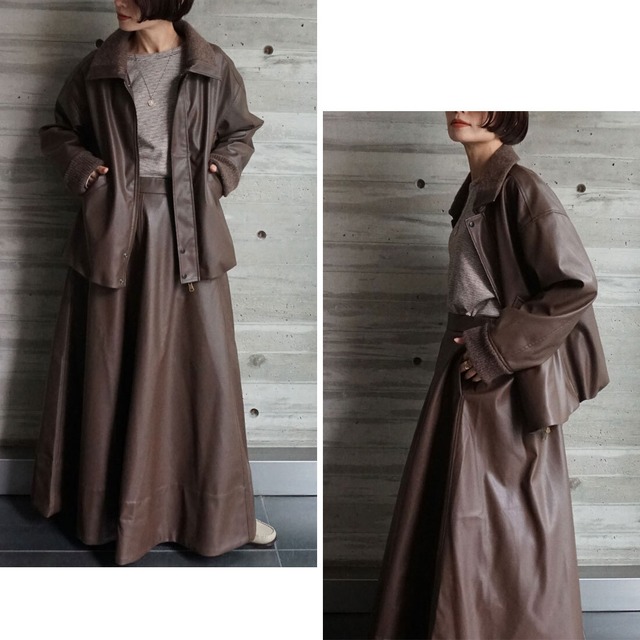 ニットコンビレザーブルゾン