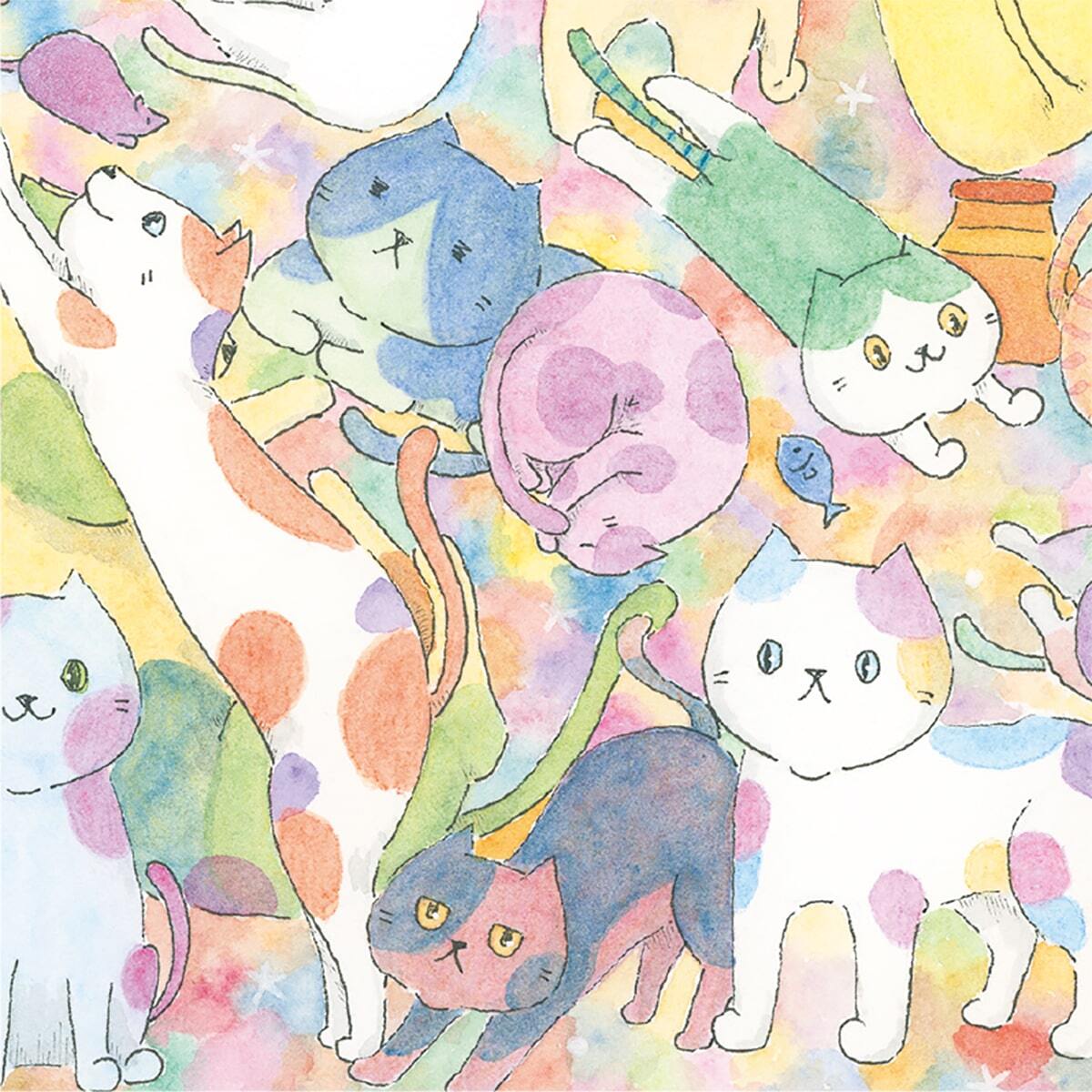 ポストカード 猫いっぱい / グッズ 部屋 水彩 イラスト 猫 絵本風