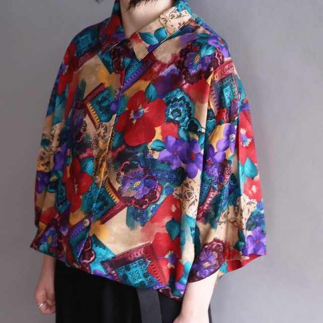 flower art pattern h/s rayon shirt