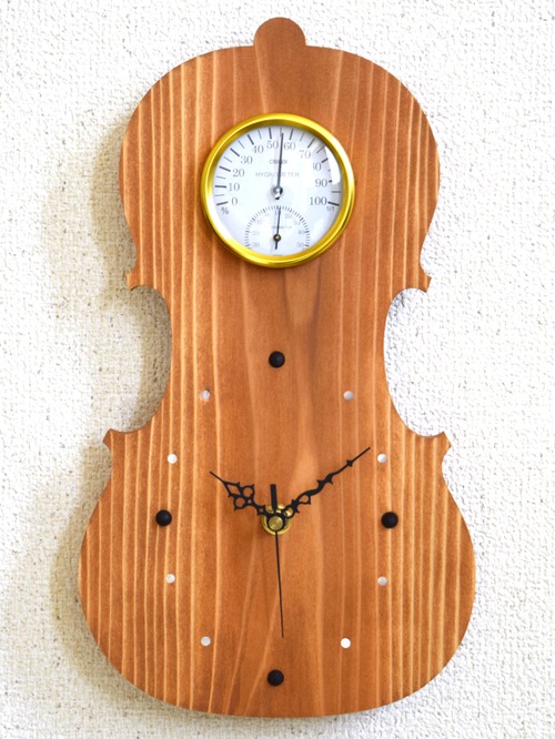 【静音秒針版】掛時計『ヴァイオリン オレンジ』【温湿度計】