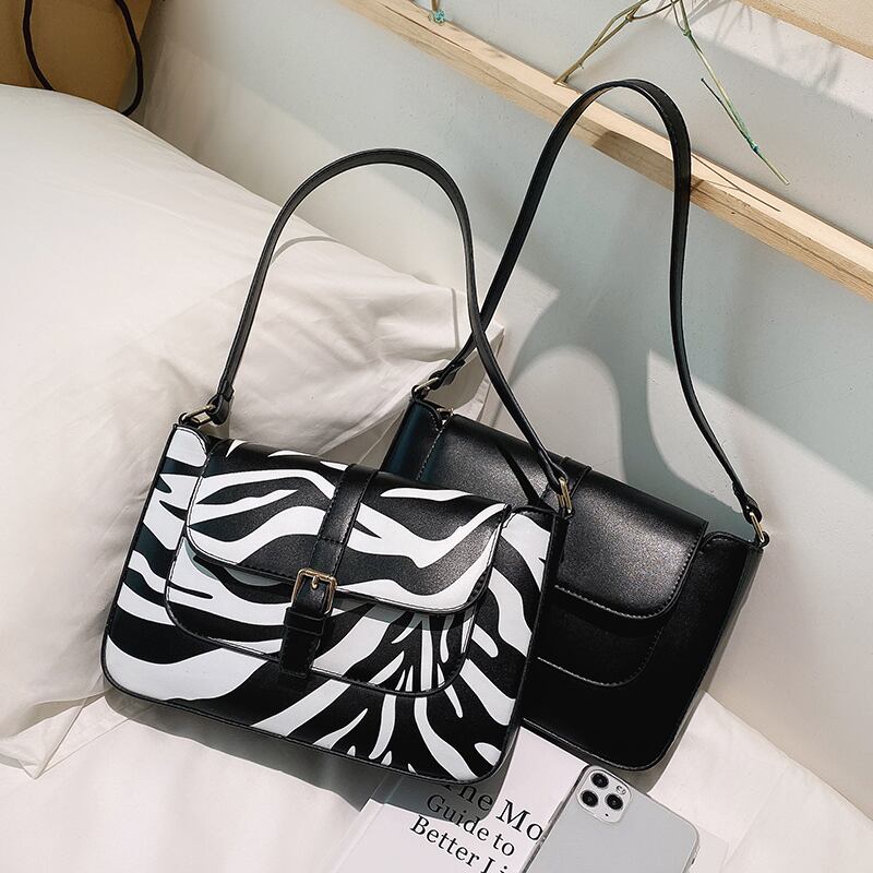 ニッチデザインレディースワンショルダー脇下バッグレディース2020新作トレンディネットレッドファッションオールマッチゼブラ柄スクエアバッグ Tiancai_Wing_Bag81144356080