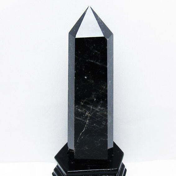 1.1Kg モリオン 黒水晶 六角柱 台座付属 一点物 152-4019
