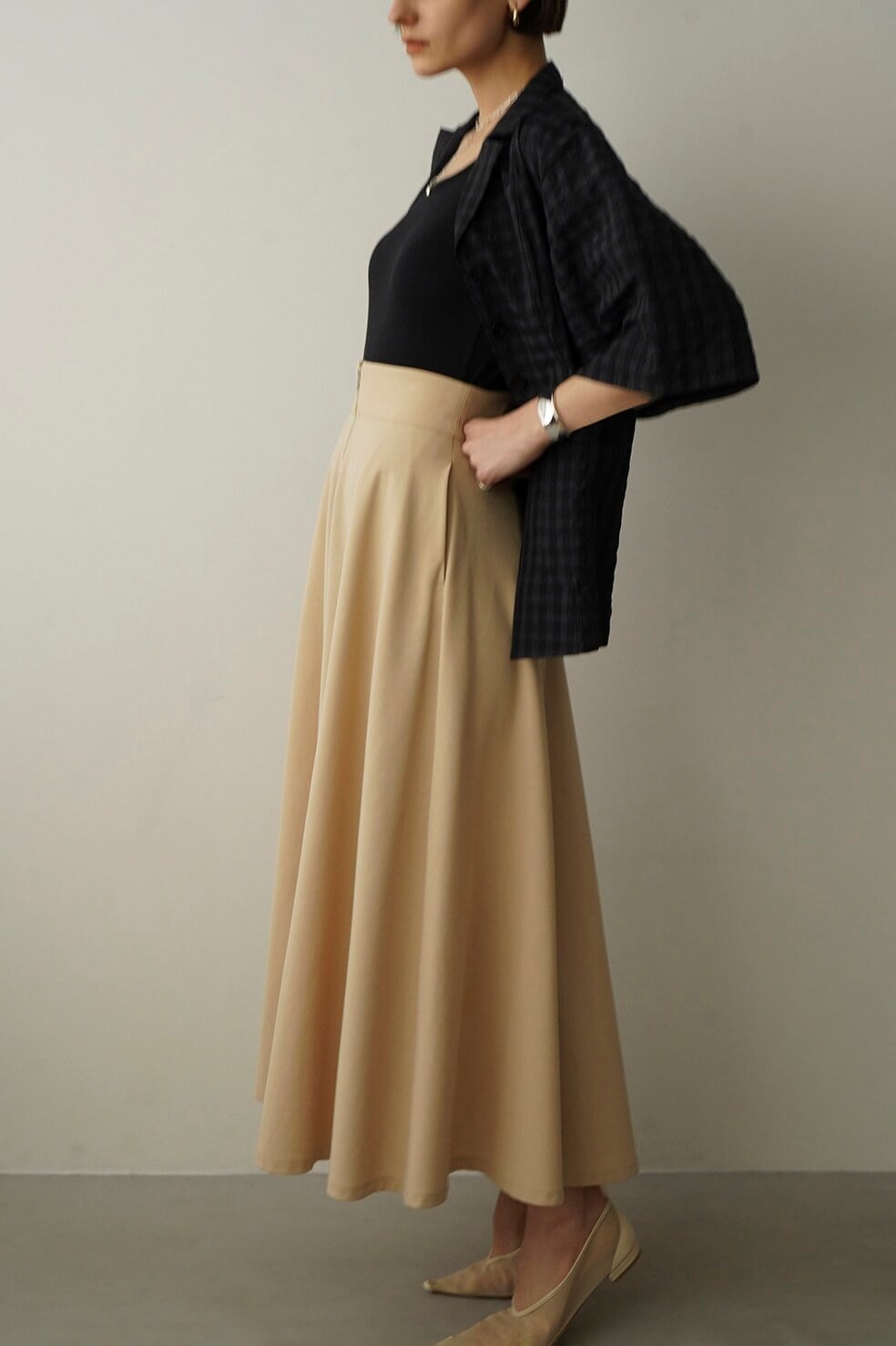 CLANE((お取置品))CHAMBRAYCIRCULAR SKIRT ブルー　CLANE