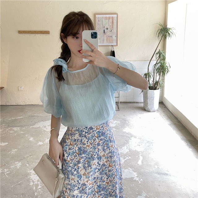 透明感溢れ、おしゃれ2点セットアップブラウン　 A1015