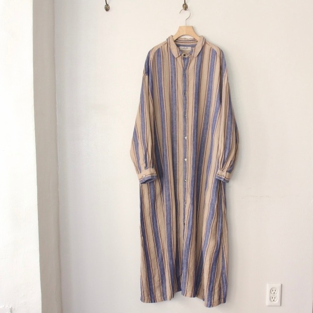 ichiAntiquités 　Linen Stripe Shirt Dress（リネンストライプシャツワンピース）