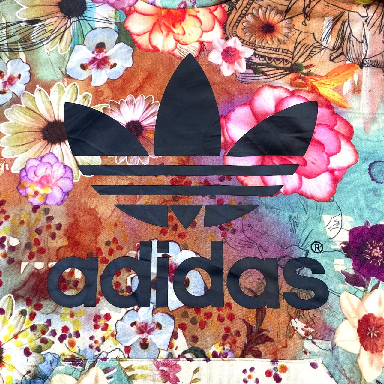 adidas アディダス ORIGINALS オリジナルス トレフォイル 総柄 スウェットパーカー 花柄 レディースL 古着 【パーカー】 |  cave 古着屋【公式】古着通販サイト