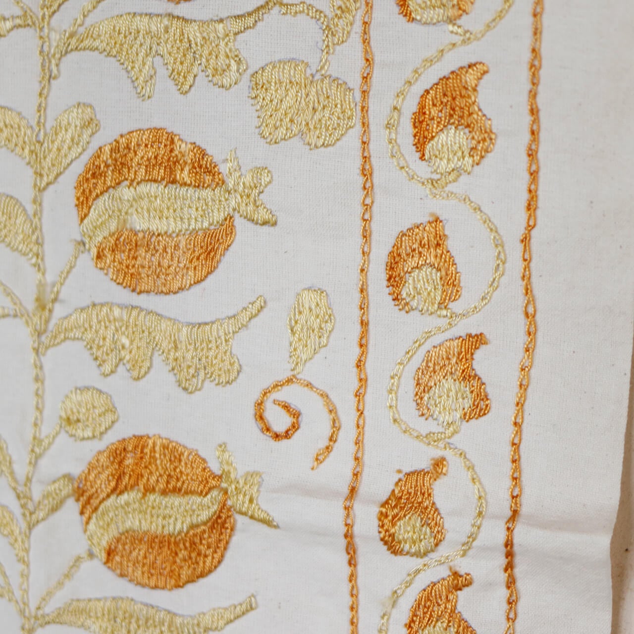 1点もの】スザニ刺繍 タペストリー イエロー オレンジ ザクロ 植物