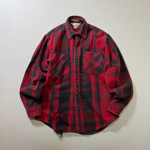 80s USA ST.JOHN'S BAY　雰囲気系　ボロ　ダメージ　チェック　ヘビーネルシャツ　長袖シャツ　セントジョンズベイ　レッド　M 古着