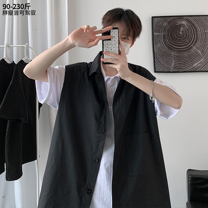 カラーノースリーブシャツ サマールーズジャケット カジュアル 大きめサイズ 夏物 ヒップホッププラスサイズ47207899162