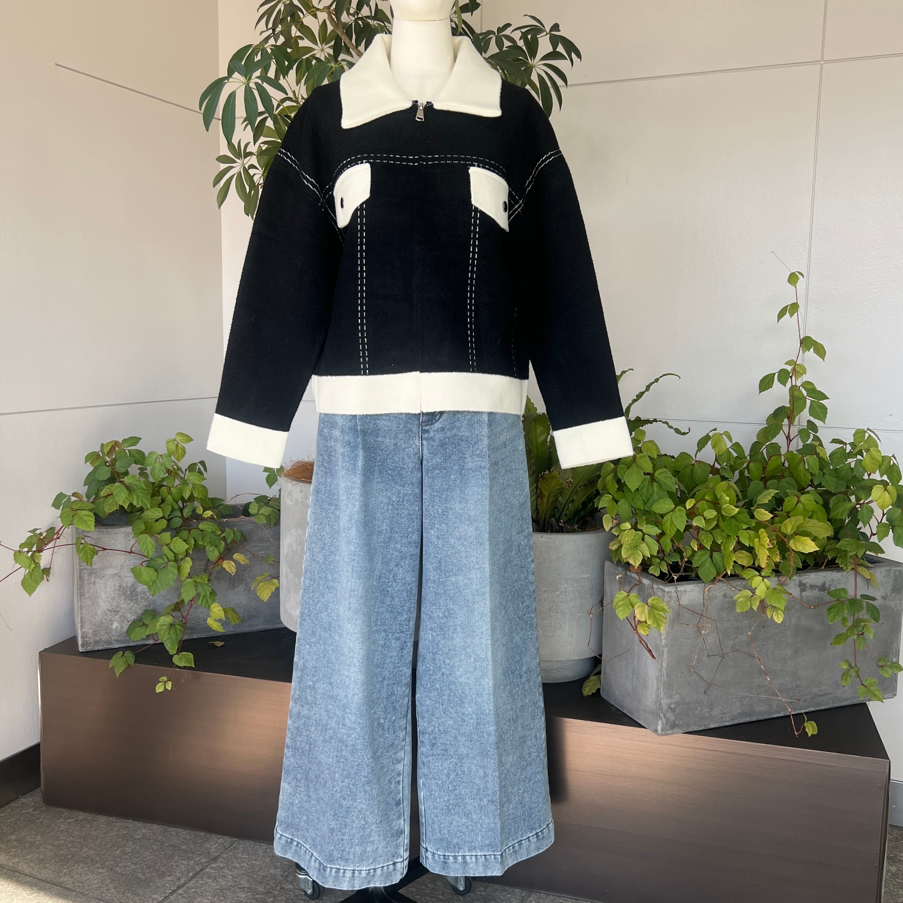 裏起毛デニム ハイウエストツータックワイドパンツ《PASSIONE