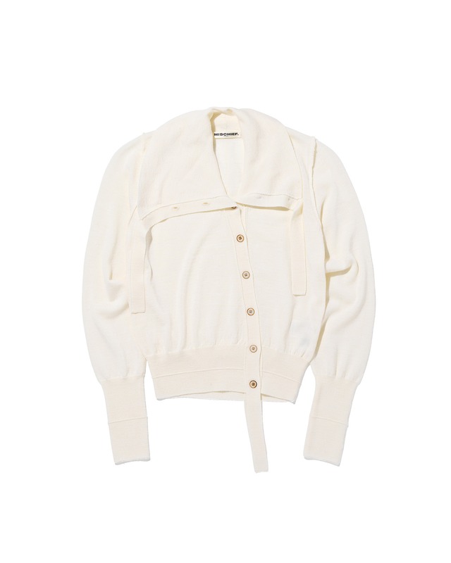 [MSCHF] ASYMMETRIC COLLAR KNIT CARDIGAN_IVORY ミスチーフ 正規品 韓国ブランド 韓国ファッション 韓国代行 韓国通販 mischief 日本 店舗