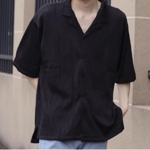 ルーズ凹凸テクスチャード半袖シャツ　0760
