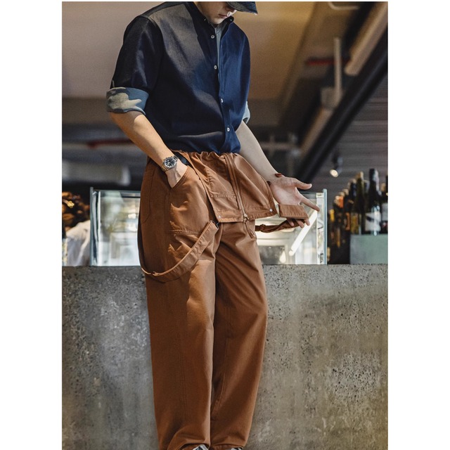 フロントファスナー付きワイドレッグサロペット　　A18227