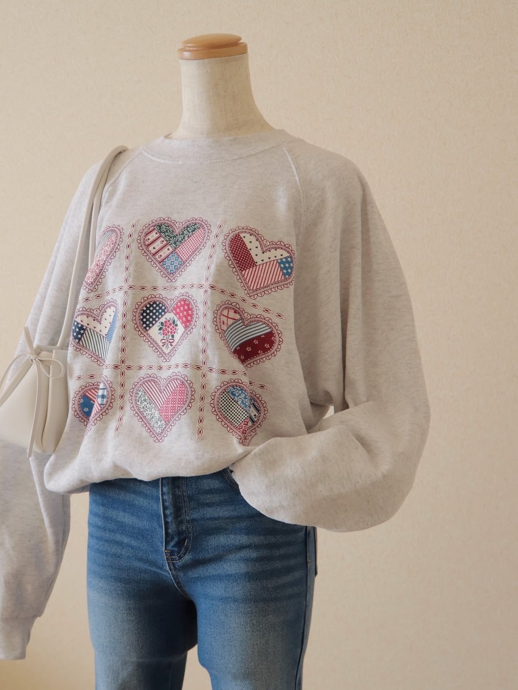 ●90s made in USA patchwork style heart print design sweatshirt