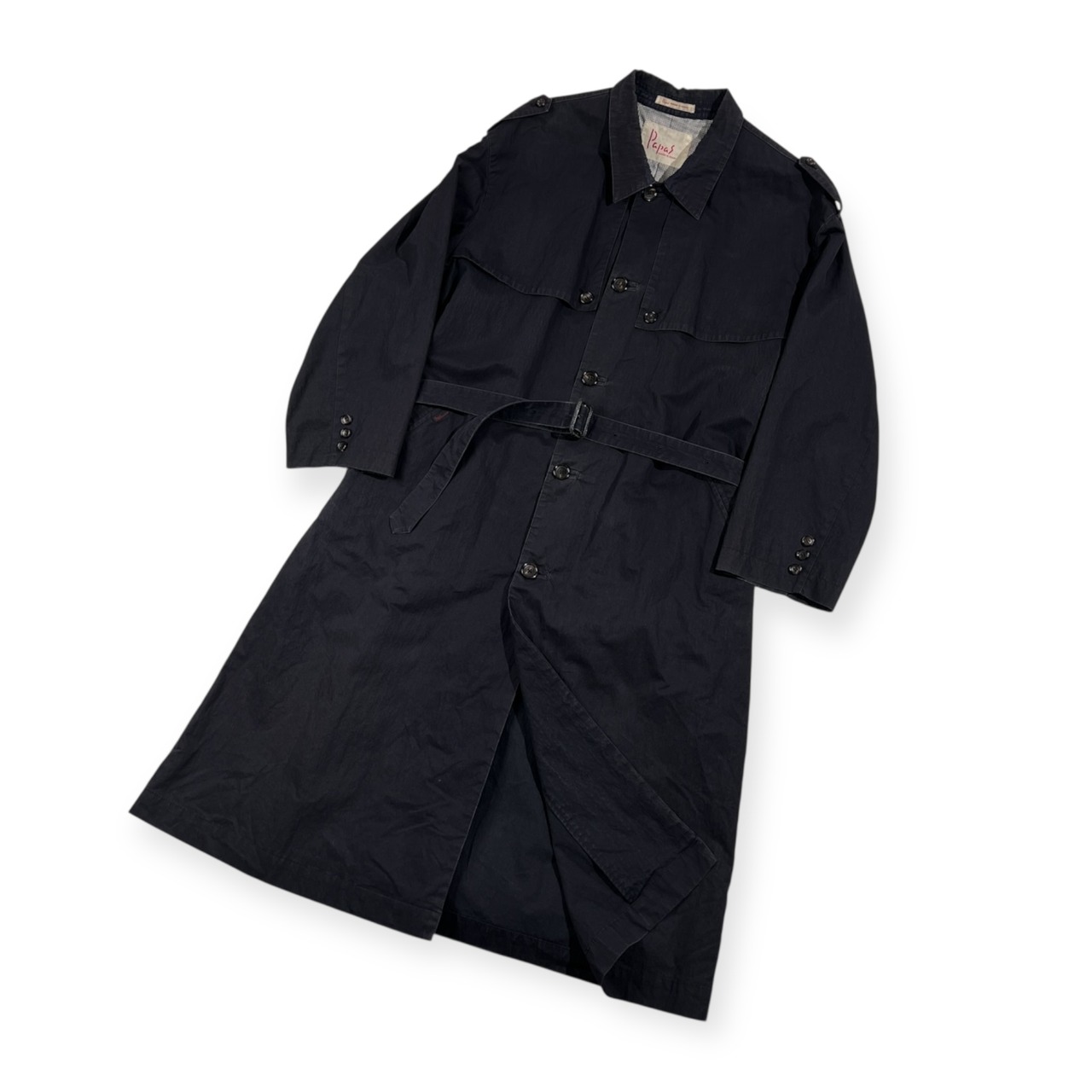 Papas パパス ベルト付き ロング コート サイズ M /ネイビー/メンズ