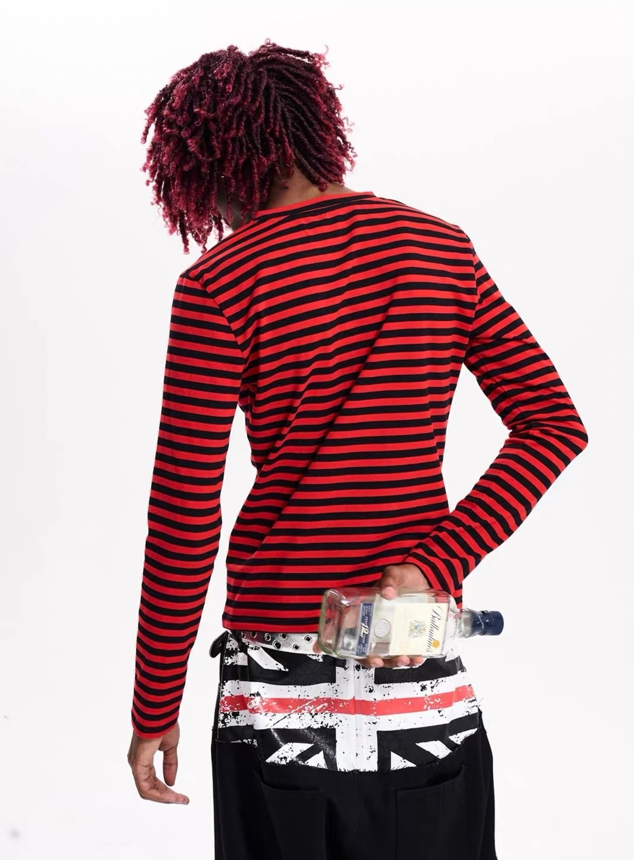 【Fourth3ex】Red Stripe Graphic Long Sleeve T-Shirt