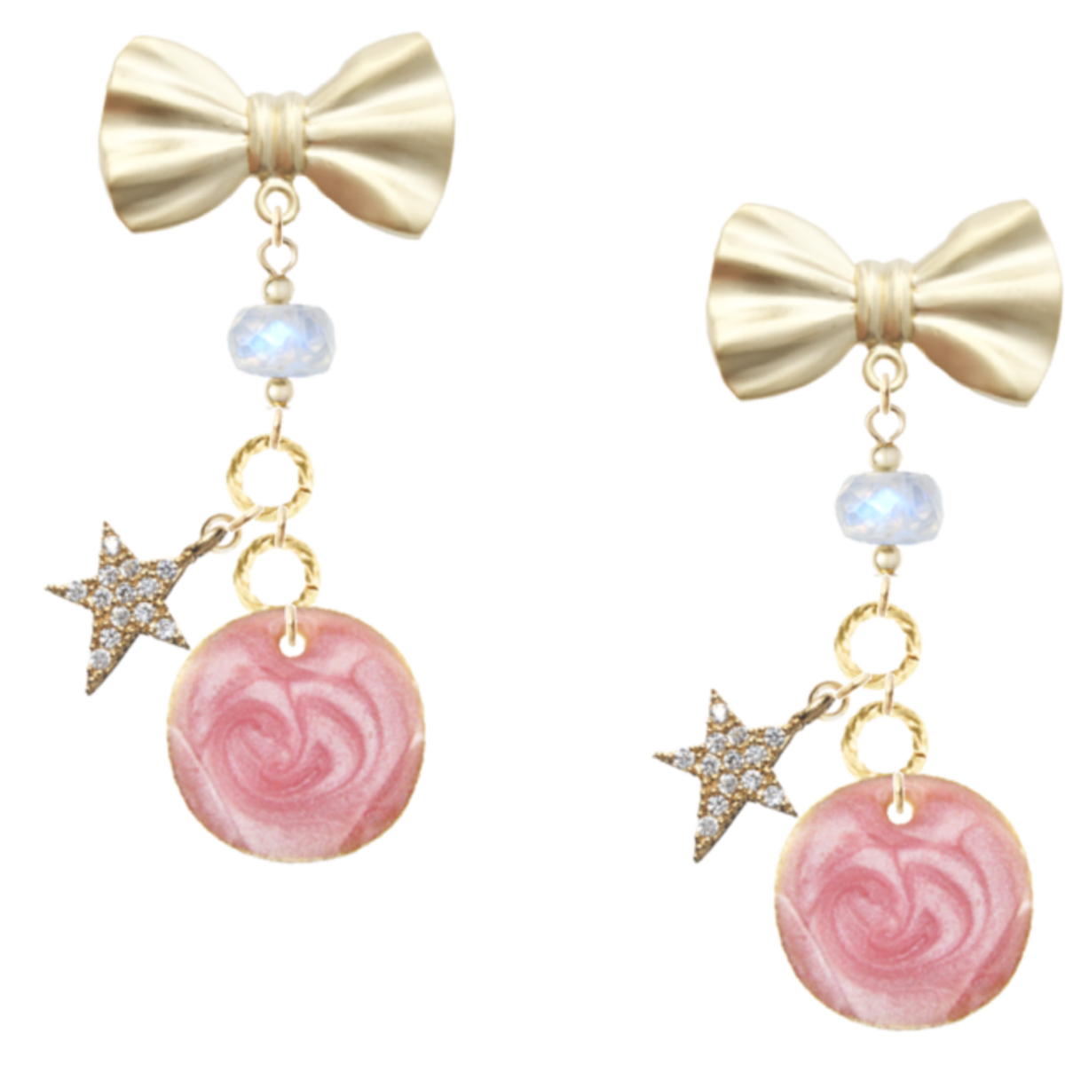 ☆別注商品☆ リボンデザインピアス ピンク プレート 丸 おしゃれ 