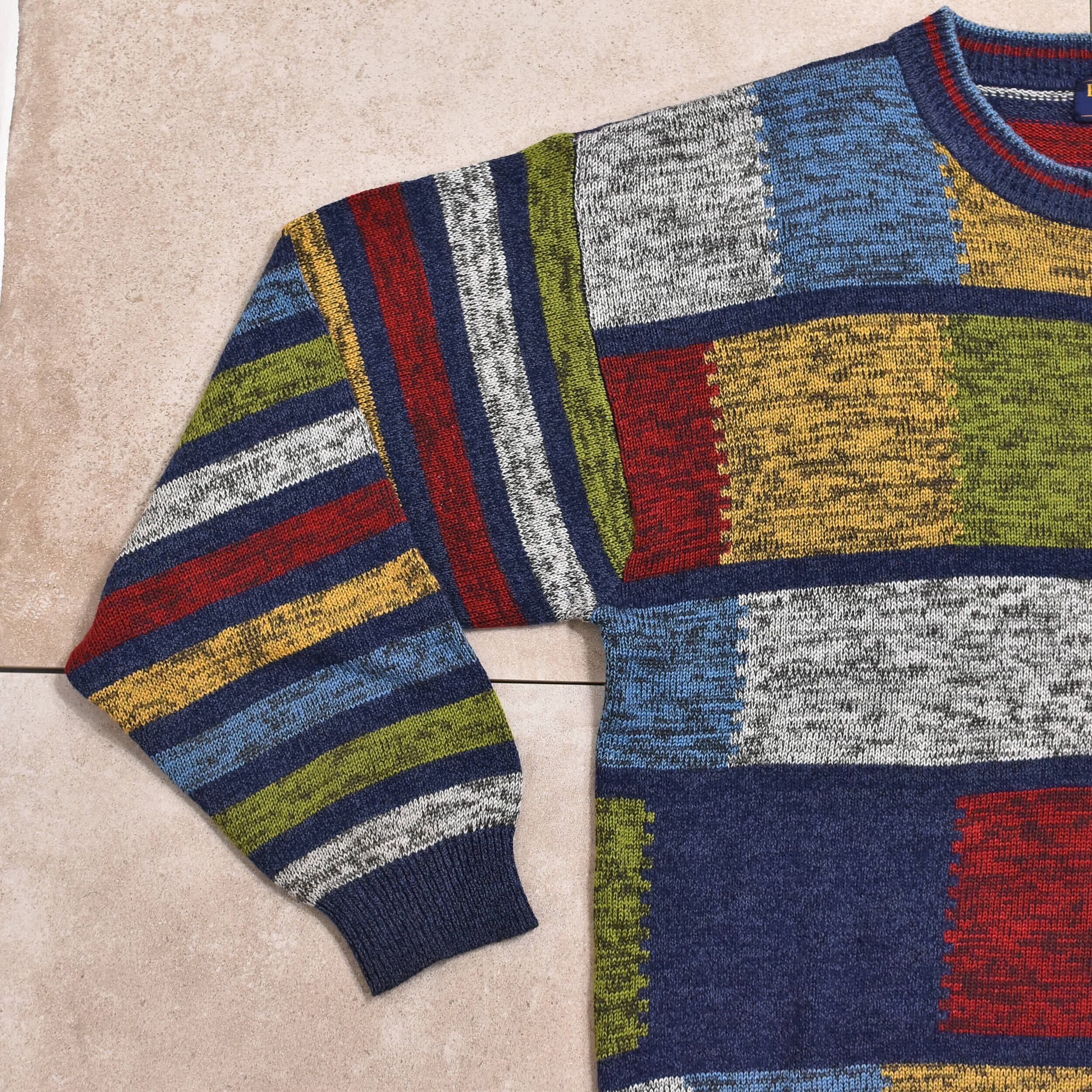 90's/waffle pattern cotton sweater