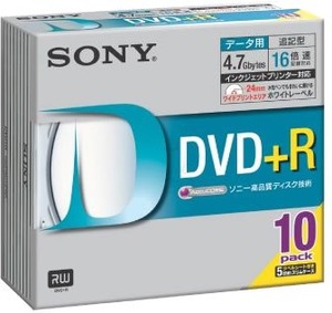 【人気】Sony DVD+R 4.7GB データ用 16倍速対応 ホワイトプリンタブル 10枚パック 10DPR47HPSH