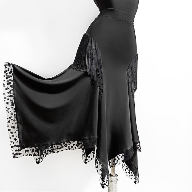 フリンジ付 アシメトリーヘム シアー ロング スカート 2col D00173