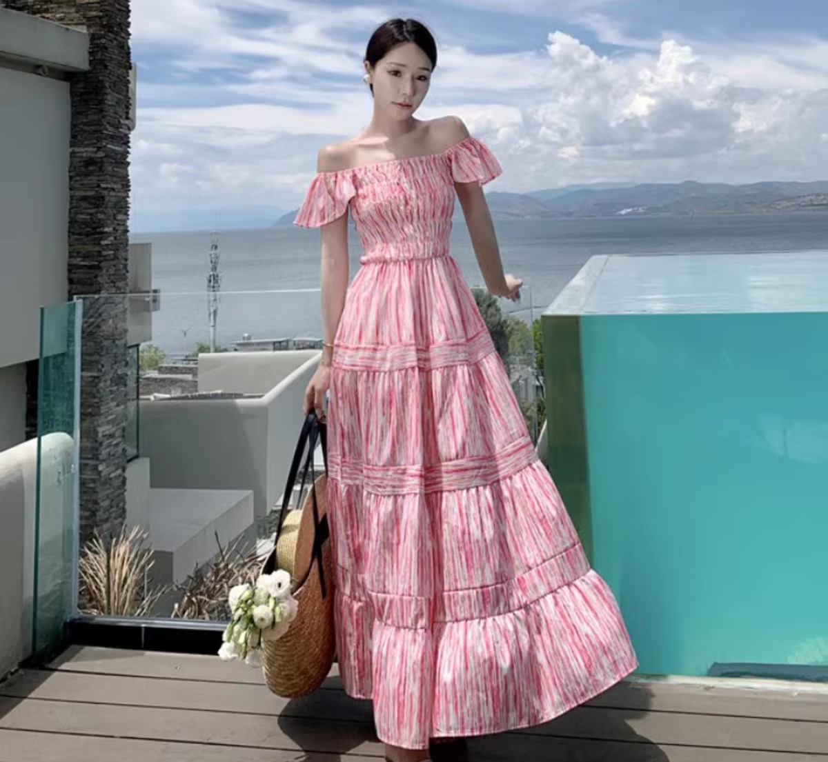 夏ワンピ☆レディース オフショルダー ワンピース】ワンピース