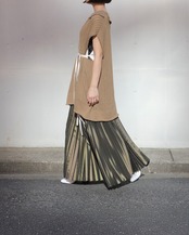 itochi - Polyester Twill Halfway Accordion-Pleated Skirt :Olive|ハーフウェイ・アコーディオンプリーツ/サーキュラー/ポリエステルツイル/洗濯機可