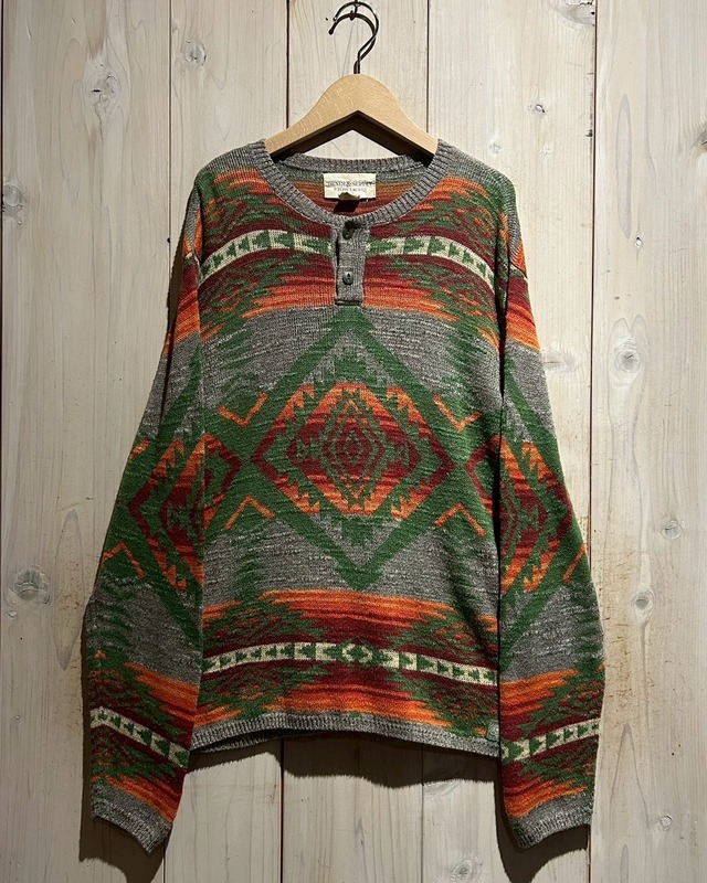 【a.k.a.C.a.k.a vintage】"DENIM & SUPPLY Ralph Lauren" Native Pattern Loose Cotton Henly Neck Knit