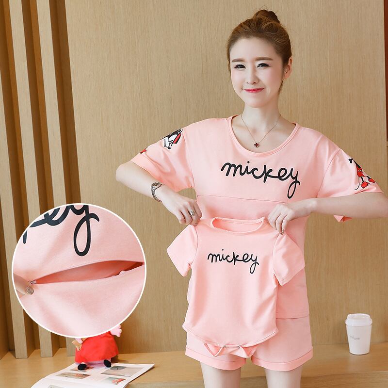 【新作】【送料無料】 マタニティウェア2019夏の新しいカジュアルマタニティスーツ、プリント看護半袖+ショーツ、ベビークロールスーツ-アリババ ショート ハーフスリーブ サマー 夏物 ブルマー expec212018862127