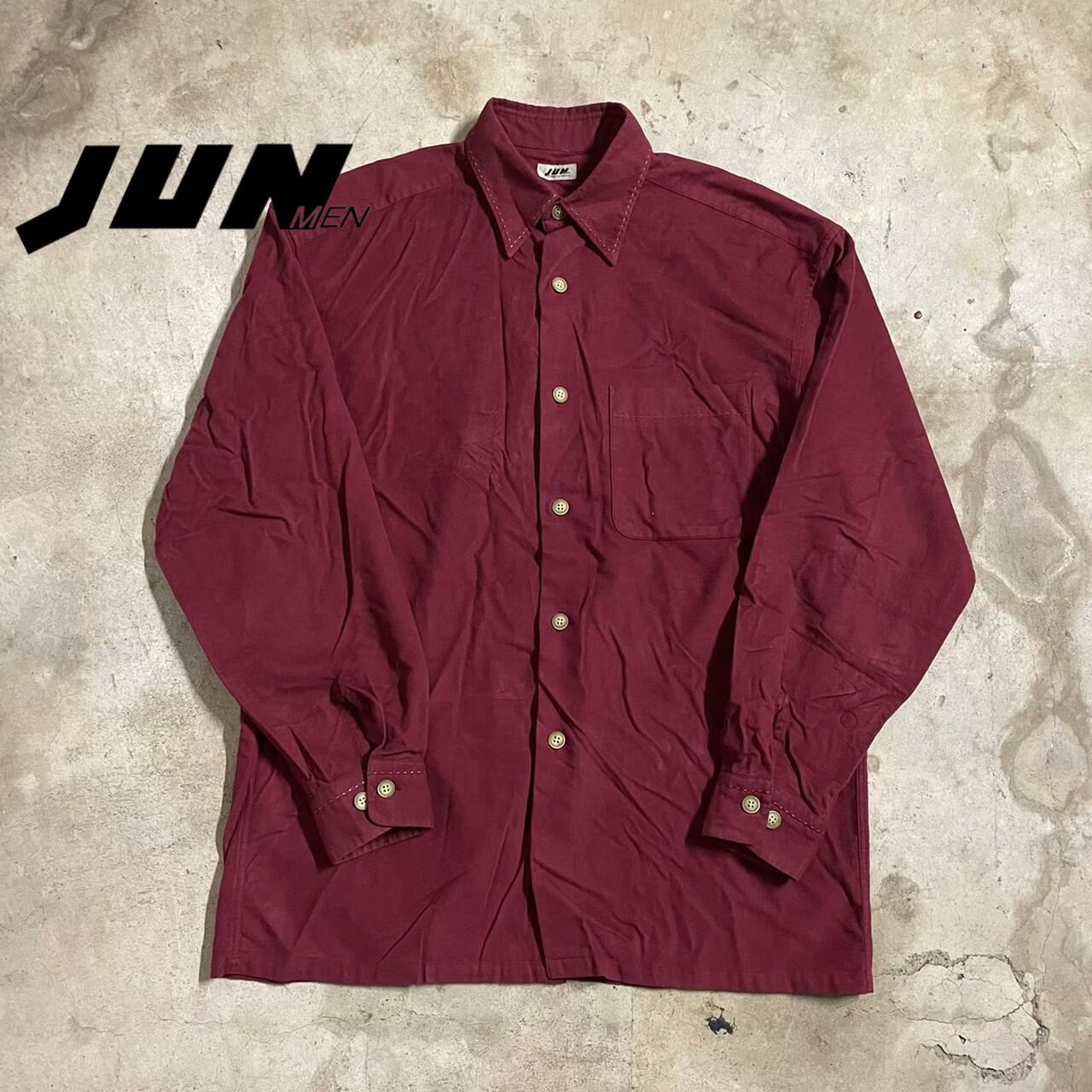 〖JUN MEN〗90’s stitch design winered color retro shirt/ジュンメン 90年代 ステッチ デザイン  ワインレッド カラー レトロ シャツ/lsize/#0312/osaka | 〚EINS_archive〛 powered by BASE