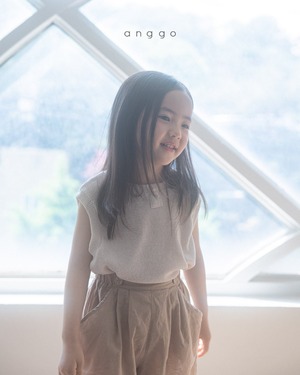 【anggo】フレンチスリーブナチュラルカットソー ベージュ 80〜120cm