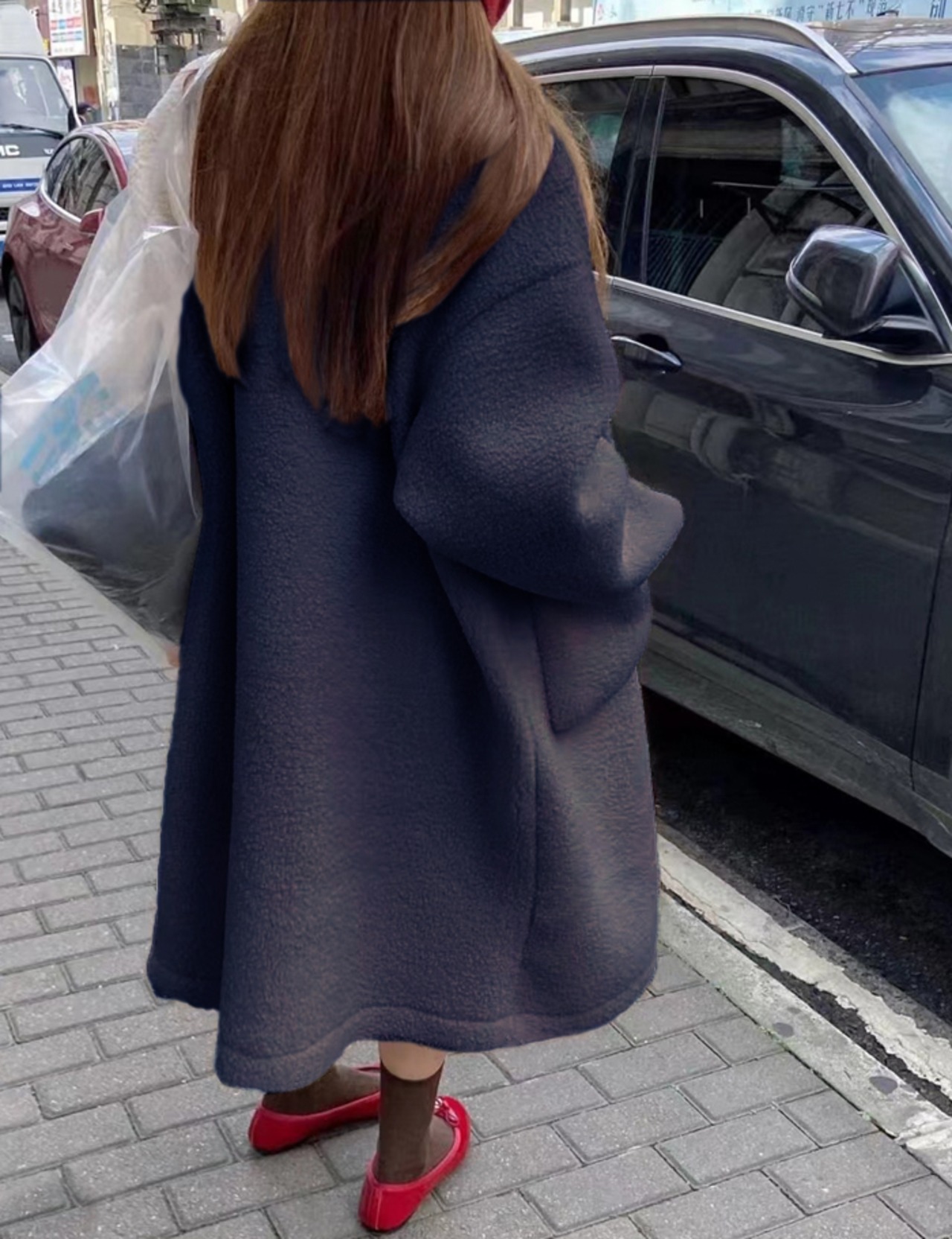 【吉盛夕希子様Page】Girlish Boa Long Coat_Navyのみ