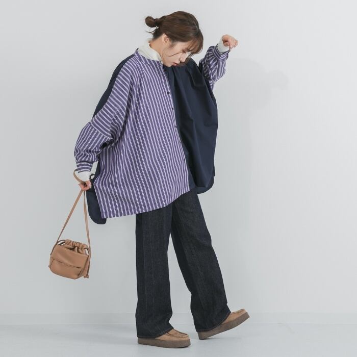 シャツ レディース トップス バイカラーシャツ ストライプ柄 秋