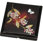 36-0403 ポケットミラー べっ甲 兼六 Compact Mirror w Floral Motif BEKKO Coating