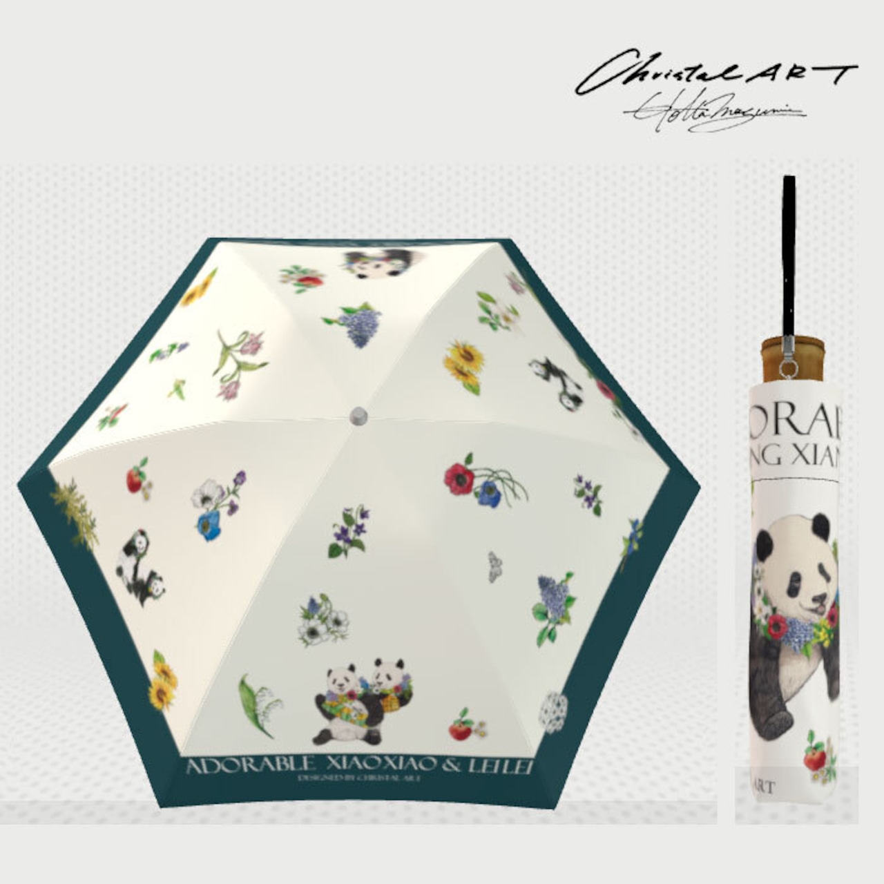 ◆受注生産◆「Anniversaryデザイン◆花輪シャンシャンとシャオレイ」柄 晴雨兼用 おりたたみ傘