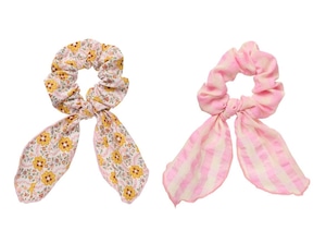 H2625M:Cottage Floral 2 Pack Scarf Scrunchies-MULTI